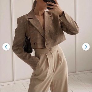 NWT Zara tan plaid cropped blazer size medium